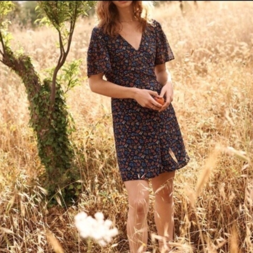 MADEWELL 2 cross over front flower print dress - Picture 2 of 3